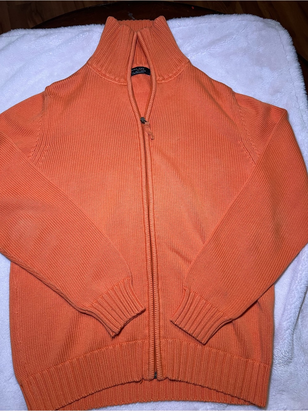 Zara Men's Orange Full-Zip Knit Sweater Jacket